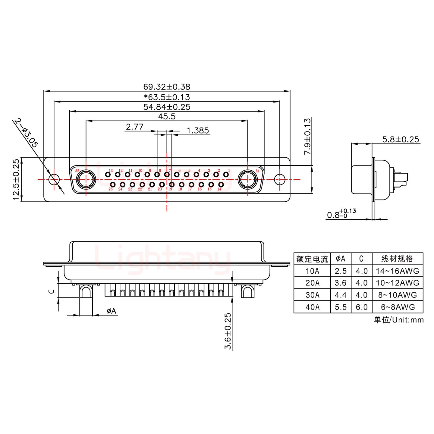 27W2母短體焊線10A+37P金屬外殼951彎出線4~12mm