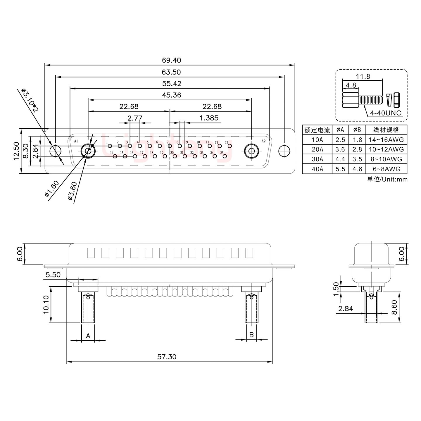 27W2公壓線式/配螺絲螺母/大電流10A