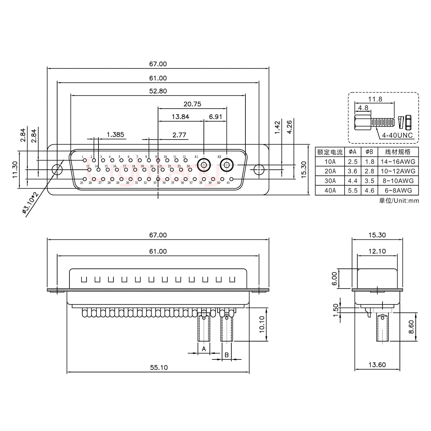 43W2公壓線式/配螺絲螺母/大電流30A