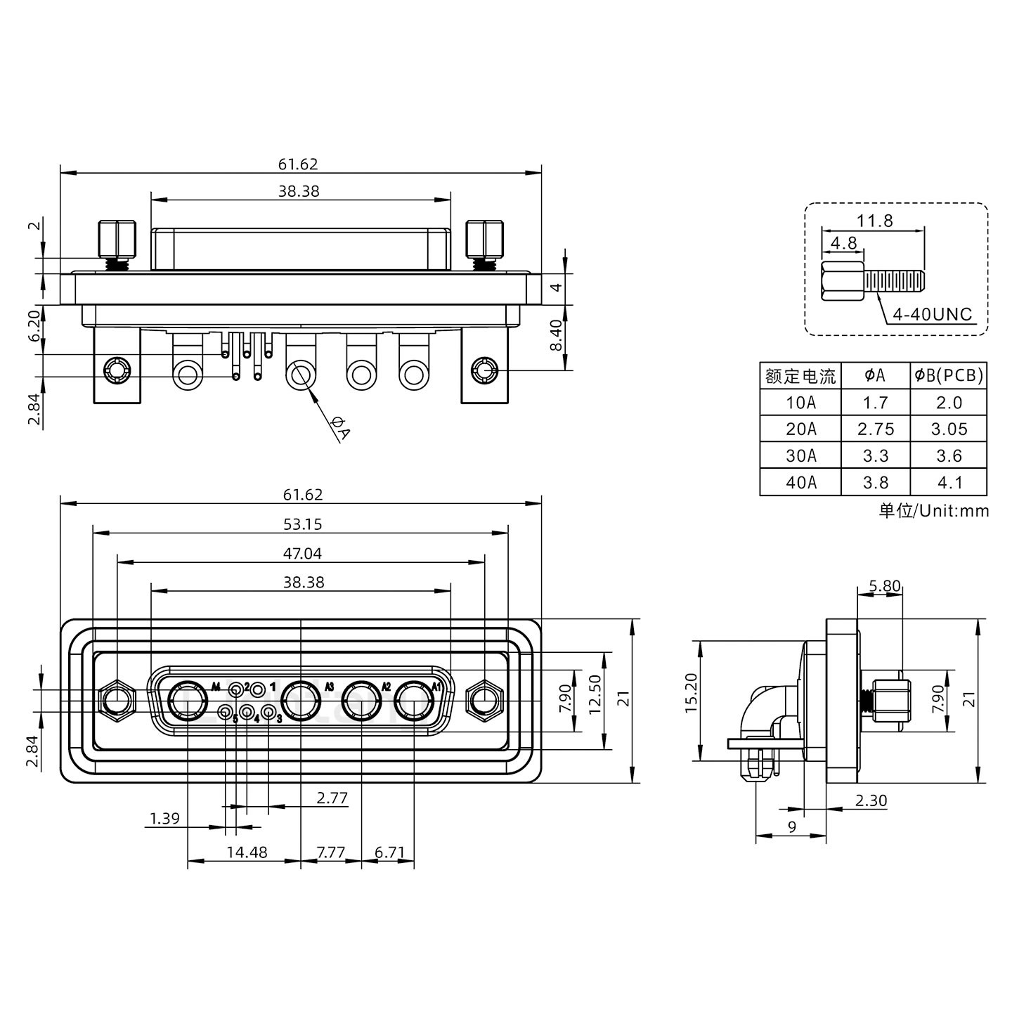 防水9W4母彎插板/鉚支架/鎖螺絲/大電流40A