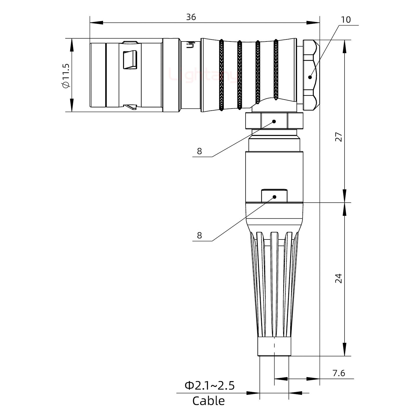 FHG.0K.007.CLAC25Z推拉自鎖帶護套彎式插頭