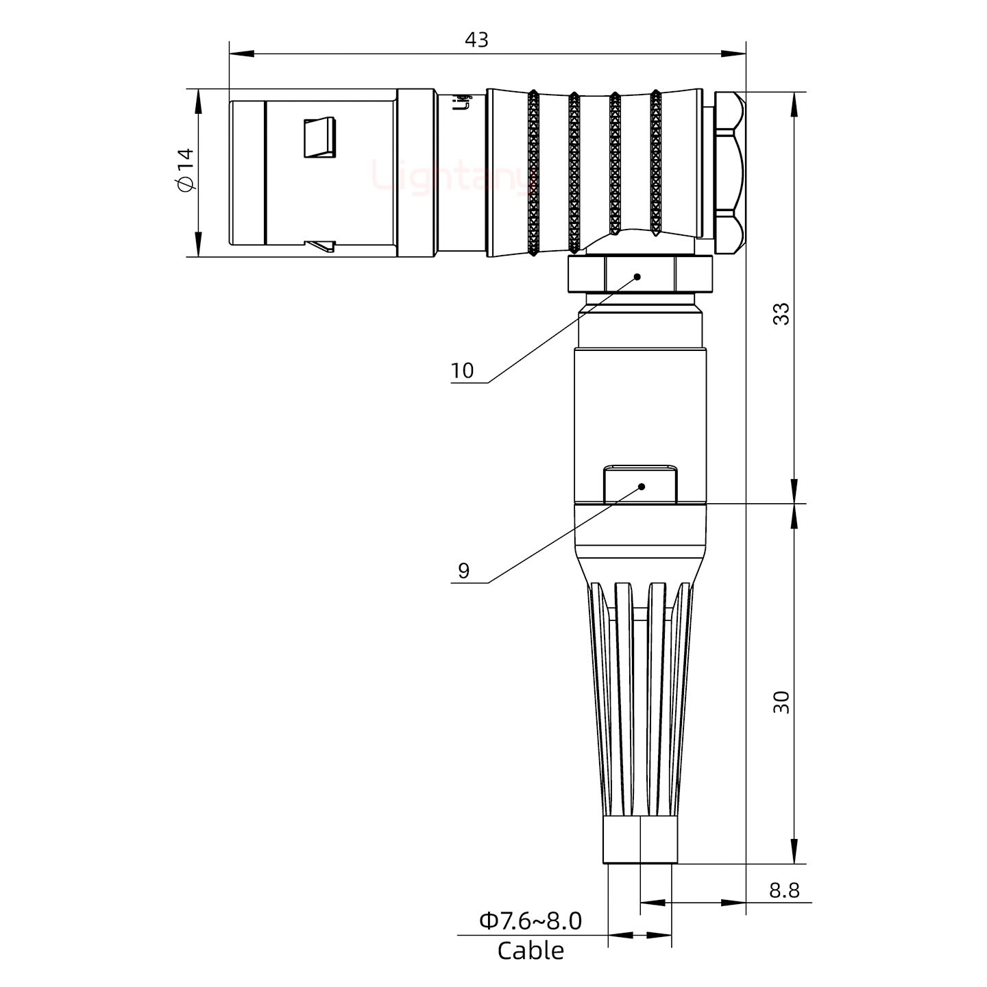 FHG.1K.004.CLAK80Z推拉自鎖帶護套彎式插頭