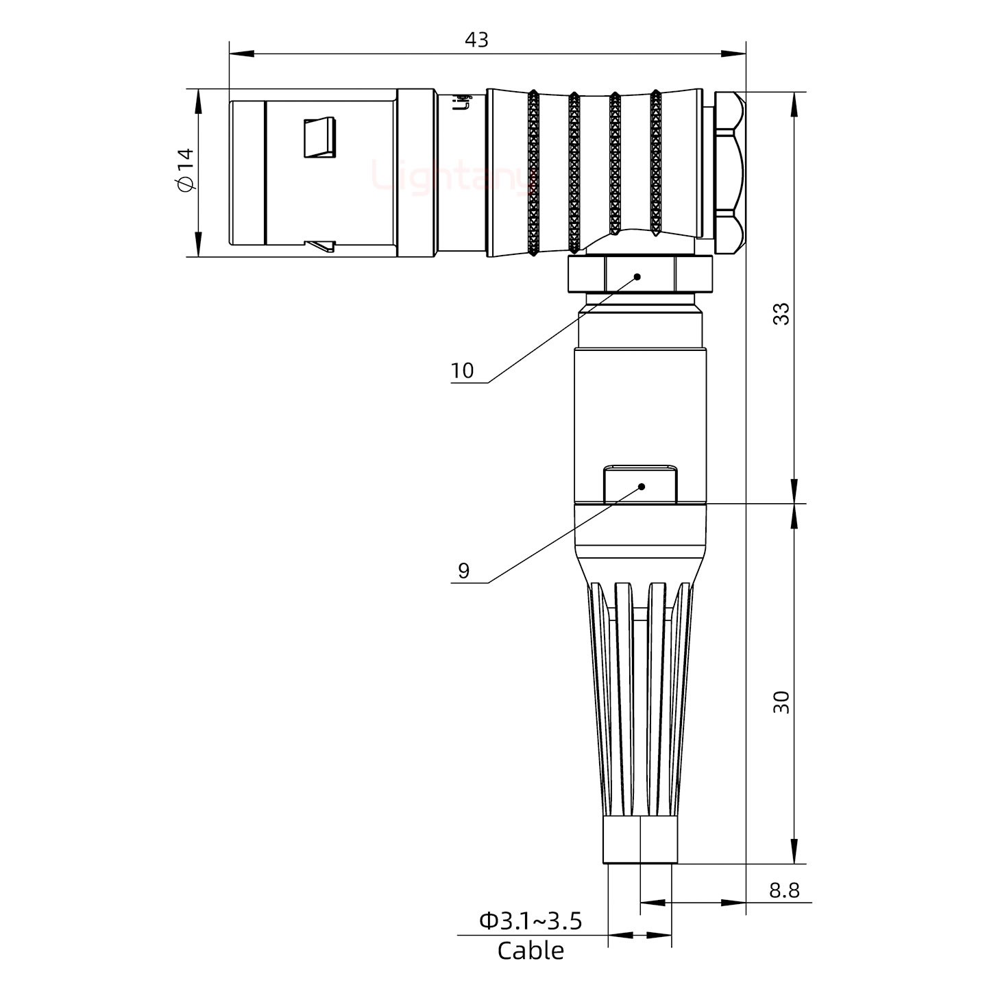 FHG.1K.002.CLAC35Z推拉自鎖帶護套彎式插頭