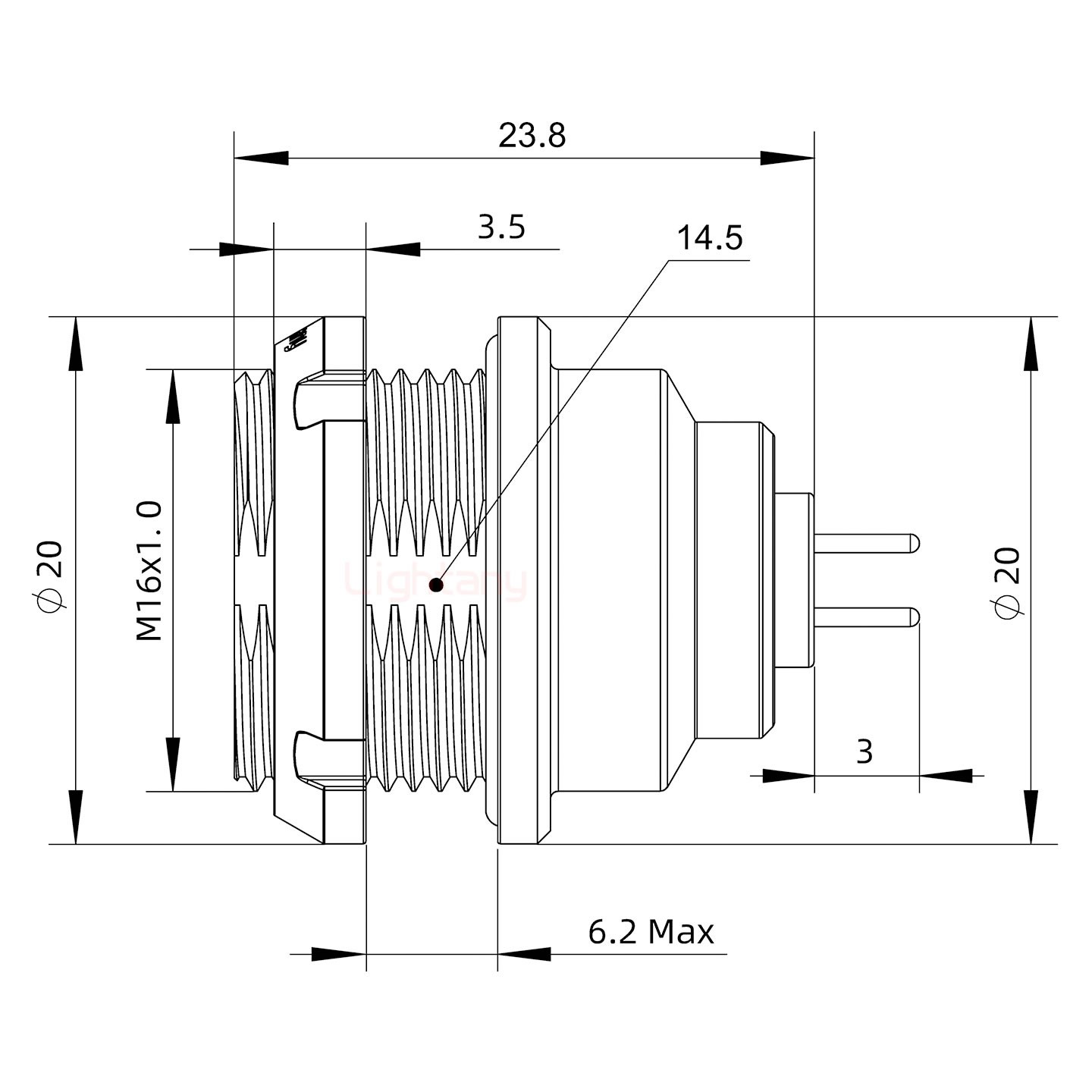 EEG.1K.006.CLN推拉自鎖前螺母插座 PCB直插板