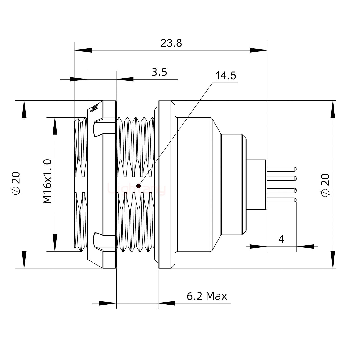 EEG.1K.016.CLN推拉自鎖前螺母插座 PCB直插板